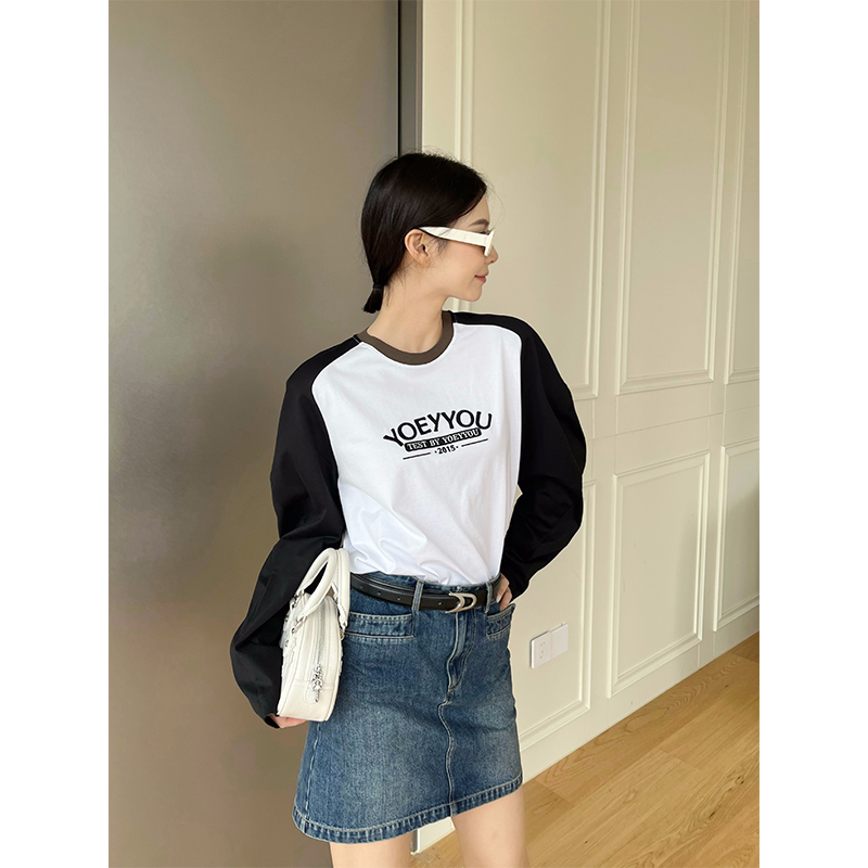 长袖通勤常规拼色T恤印花