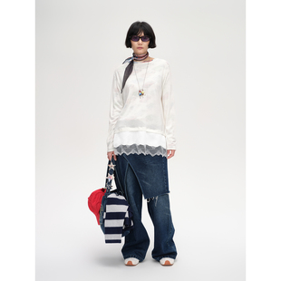 蕾丝拼接长袖 SHORT SENTENCE 26春夏新款 SOLSOL买手店 针织上衣