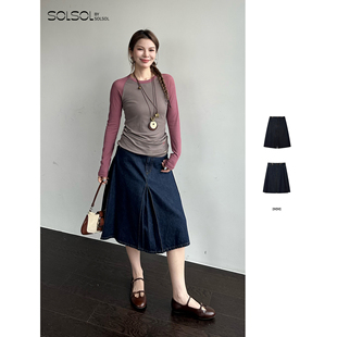 复古工字褶牛仔半身裙 IMMI 设计师品牌 26早春新款 SOLSOL 中裤