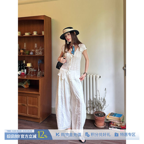 REREK缎面蕾丝拼接长休闲裤