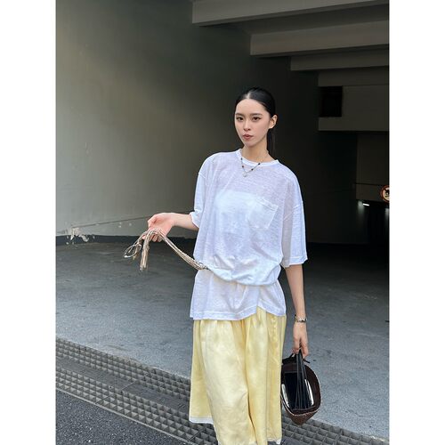 IMMI  设计师品牌 25春夏 麻感针织宽松烫钻T恤亚麻上衣 SOLSOL