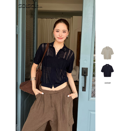 COTEMP休闲纯色翻领半袖拉链衫