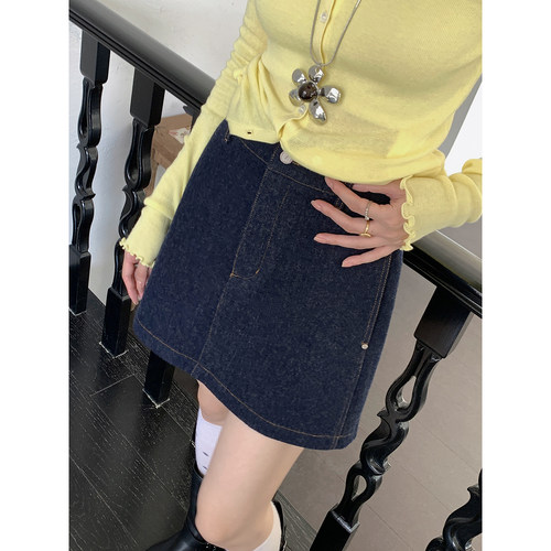 REREK休闲加绒牛仔短裙半身裙女