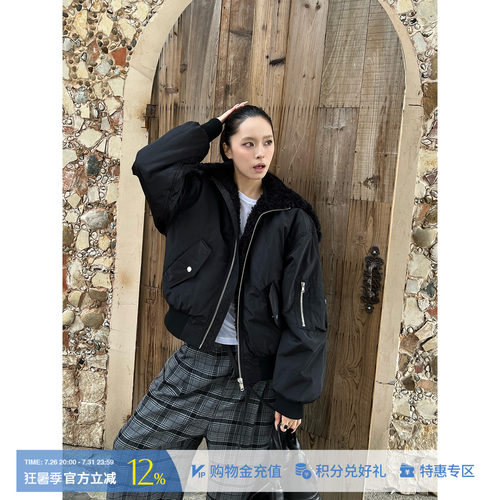 ETHOR休闲毛领飞行员夹克外套女