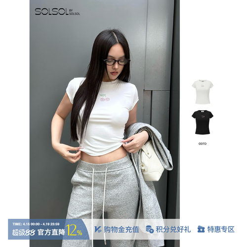 ODTD高弹樱桃烫钻圆领休闲短袖