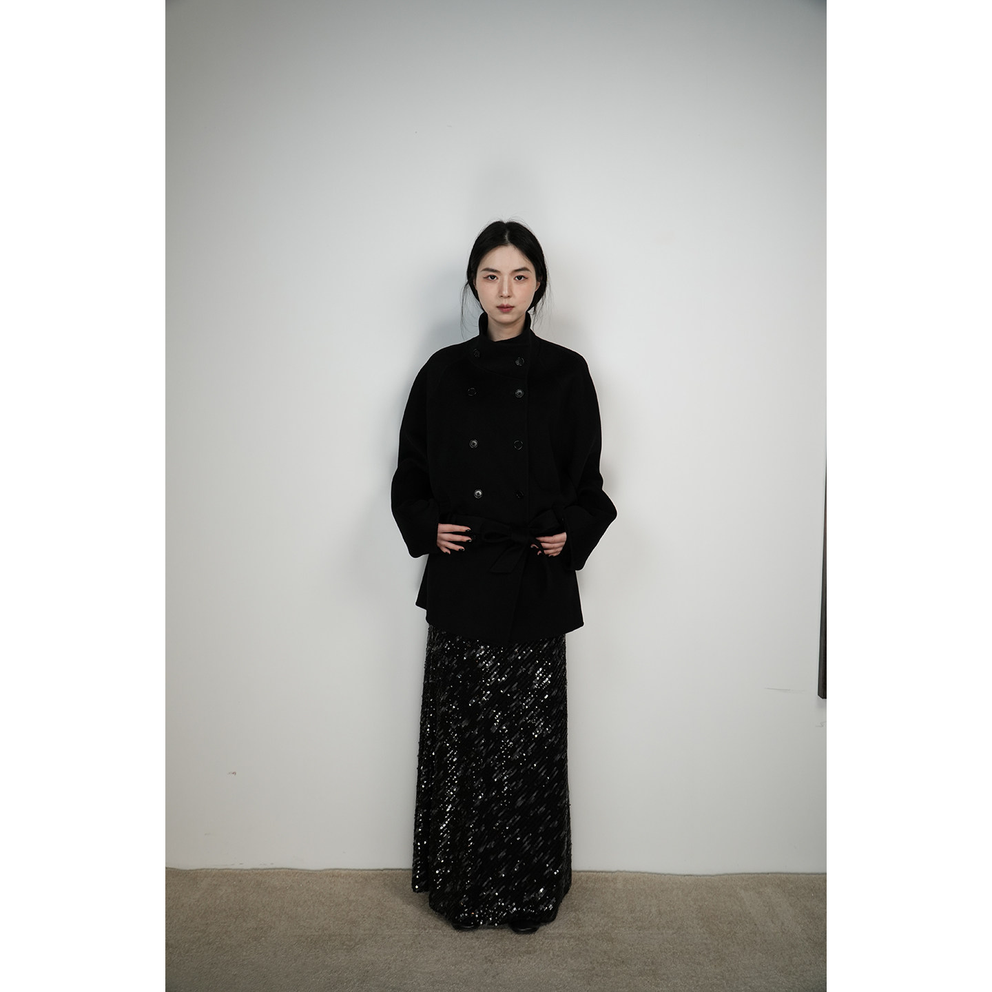 YIYI双排扣系带短款大衣