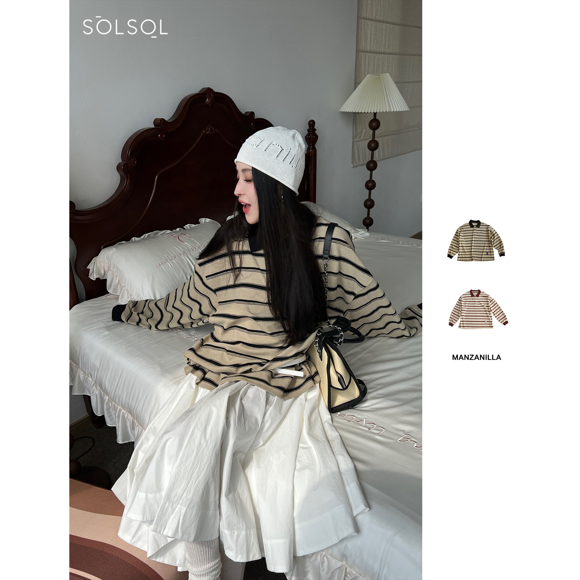 SOLSOL买手店 MANZANILLA 25早春新品 设计师品牌 条纹POLO衫,女装/女士精品,POLO衫,淘宝优惠券,粉丝福利购,淘宝优惠卷