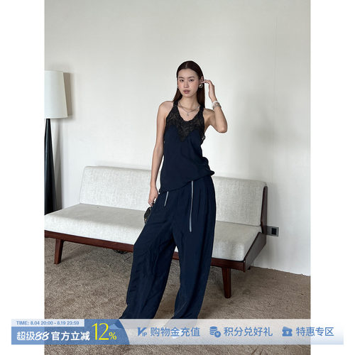 ETHOR花边系带休闲长休闲裤