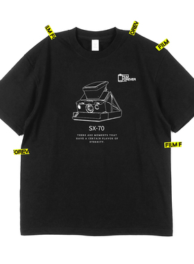 摄影文创220g短袖胶片相机圆领半袖全棉T恤黑色纯棉休闲体恤衫