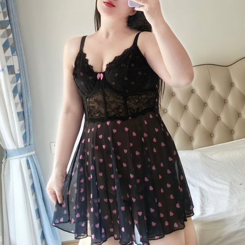 大码性感睡衣女透视网纱薄款睡裙