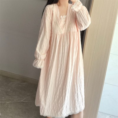 大码春秋长袖睡衣女胖mm带胸垫