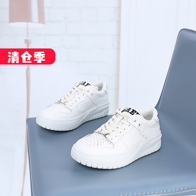 系带圆头松糕底小白鞋可媚休闲鞋