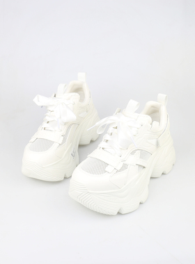 可媚正品2026新春款圆头牛皮网面拼接系带透气老爹鞋女KA26241-58