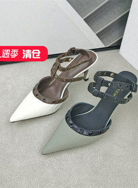 清仓‖可媚春款尖头哑光鳄鱼裂纹牛皮后空细高跟鞋女KA22640-305