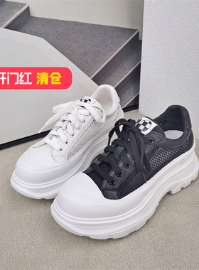 清仓‖可媚夏款牛皮网面厚底鞋系带透气休闲小白鞋女KB22834-103