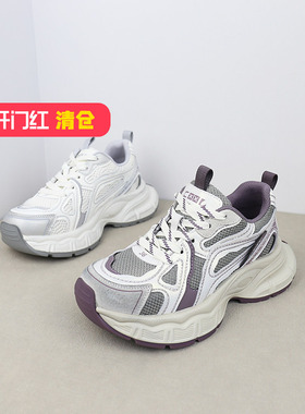 可媚正品2025新春款牛皮网面老爹鞋厚底系带休闲鞋女KA25391-198