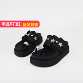 女KB25640 可媚2025新夏款 真丝布闪钻厚底钻扣松糕底套趾拖鞋 385