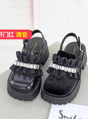 清仓II可媚正品春款方头胎牛皮防水台丝绸水钻玛丽珍鞋KA23262-68