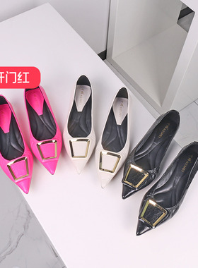 清仓II可媚正品春款油蜡牛皮金属方扣浅口套脚单鞋女KA23229-187