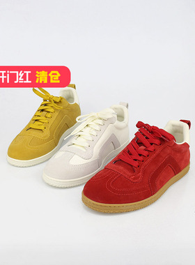 可媚2025春季新款圆头磨砂牛皮拼色平底系带休闲鞋女KA25335-138