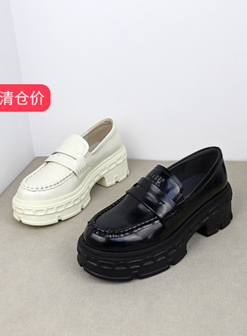 特价II可媚正品春款圆头开边珠牛皮松糕底百搭厚底单鞋KA25319-38