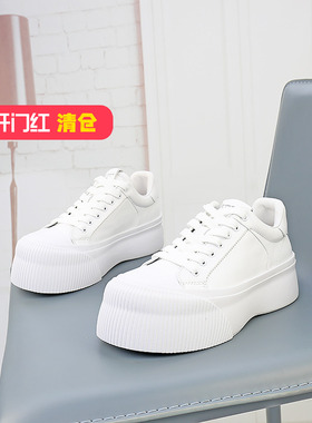 特价II可媚春款圆头牛皮系带小白鞋松糕底休闲鞋女KA24726-298