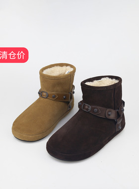 特价II可媚冬款羊反绒铆钉皮带扣纯羊毛绒里雪地靴女KC25985-122