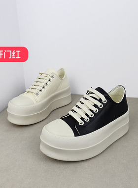 特价II可媚春款圆头牛皮拼色松糕厚底系带百搭休闲鞋女KA25328-29