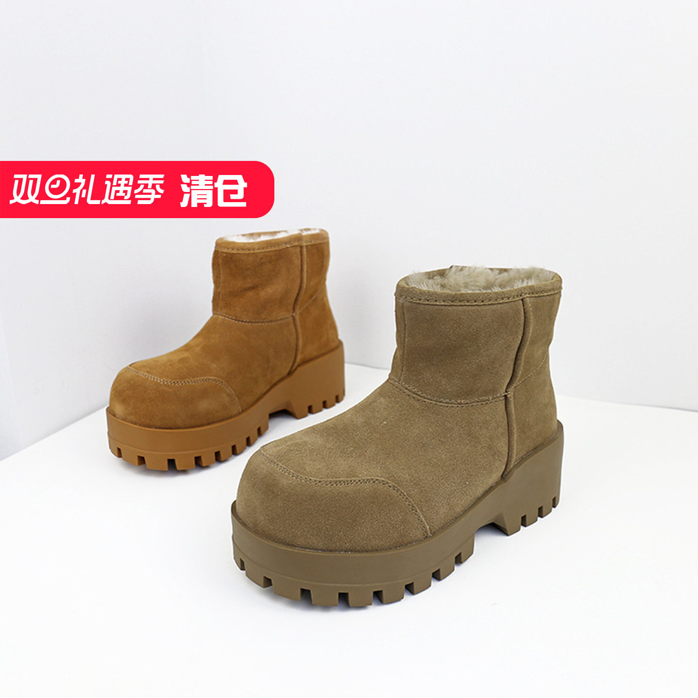 可媚雪地靴牛反绒防滑毛绒里短靴