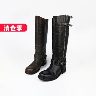 196 圆头牛皮侧拉链皮带扣低跟高筒靴女KC25892 特价 II可媚秋冬款