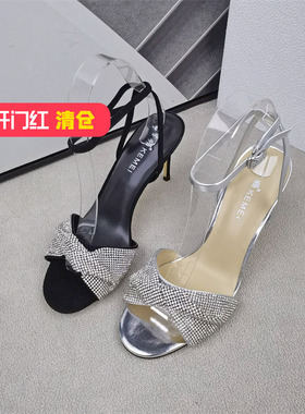 清仓‖可媚正品夏款水钻蝴蝶结羊皮细高跟性感凉鞋女KB22806-232