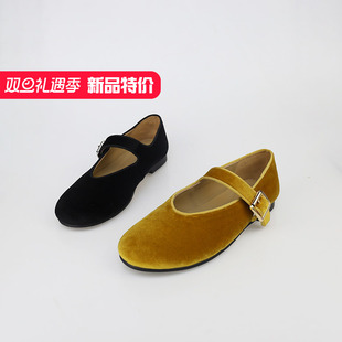 KB25649 圆头真丝绒布一字扣带平跟玛丽珍鞋 2025新夏款 可媚正品