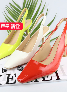 清仓‖可媚正品春款尖头牛漆皮女人味后空细高跟单鞋KA20247-308