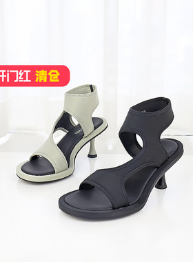 特价II可媚夏款莱卡布镂空显腿长细高跟性感露趾凉鞋女KB24329-80