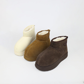 可媚2025新冬款 圆头牛反绒厚底短靴防滑毛绒内里雪地靴KC25969