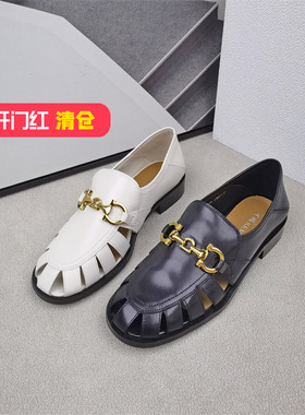 清仓‖可媚春款圆头胎牛皮打扣透气金属饰扣低跟单鞋KA22653-205