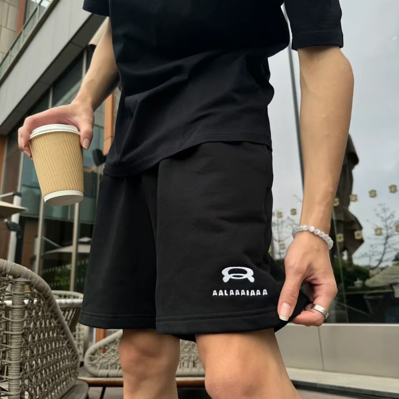 天花板！巴黎风双环刺绣logo纯棉休闲毛圈卫裤夏季潮牌短裤男女款