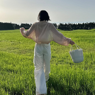 针织开衫 时简 chic蝙蝠袖 女夏新款 韩版 宽松慵懒防晒镂空上衣21109