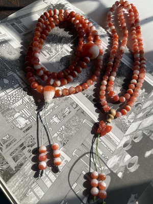 天然原矿南红玛瑙保山红白料108颗珠串