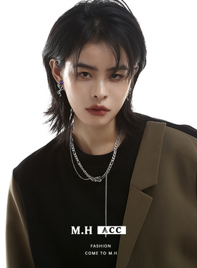 双层粗链叠戴宝石项链女秋季轻奢小众ins风嘻哈潮辣蛇骨链毛衣链