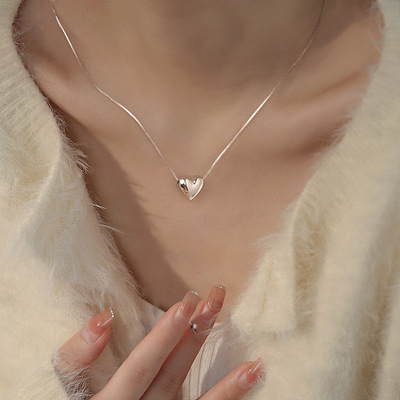 S925纯银爱心项链女小众设计高级感轻奢心形锁骨链简约气质项饰品