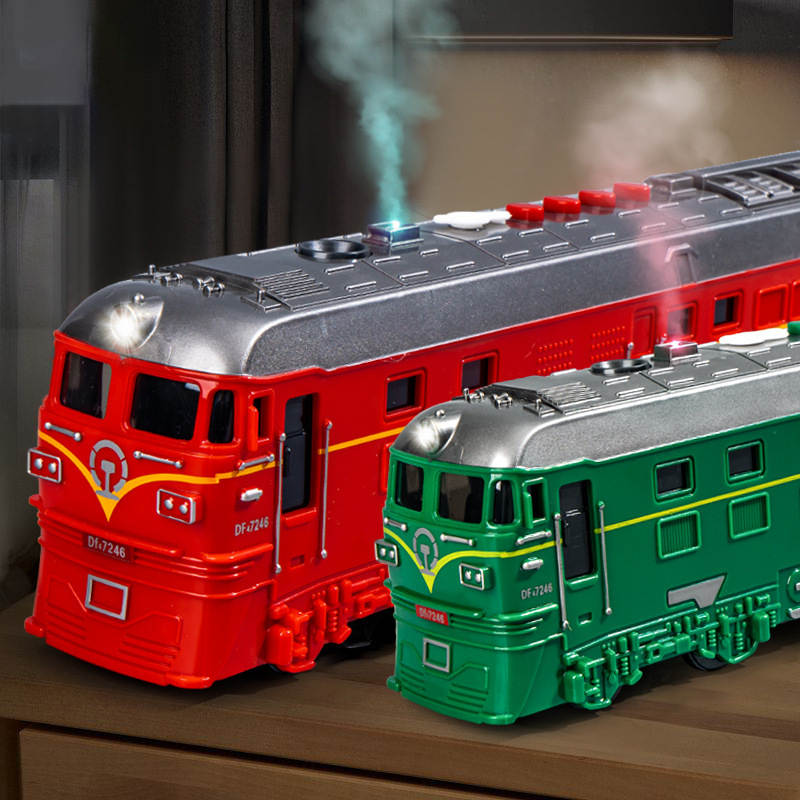 儿童复古仿真蒸汽绿皮火车双向惯性大号喷雾列车带灯光火车模型