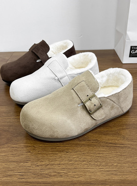 卷毛高百搭软厚底保暖加绒勃肯鞋女2025新款冬季外穿一脚蹬二棉鞋