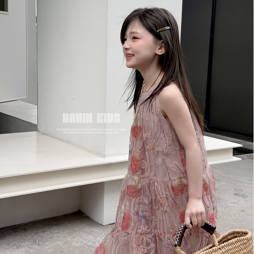 嗒囜夏装女童蕾丝3D肌理连衣裙