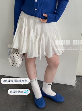 嗒囜【春夏甜妹刚需！】软垂不扎肤 白色女童桃花皱荷叶边A字半身