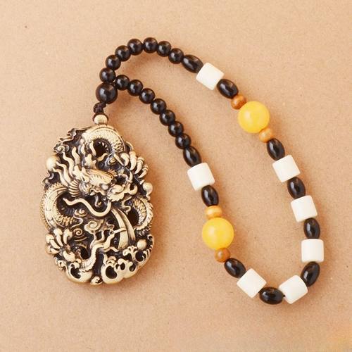 纯黄铜做旧龙牌摆件个性手把件车载挂件桌面摆件送礼中式精品摆件