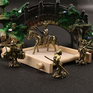 创意微景观黄铜西游记取经四人组居家装饰办公室桌面茶宠复古摆件