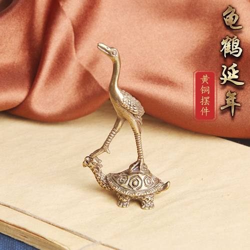 黄铜龟鹤延年桌面摆件