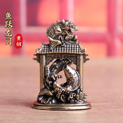 纯黄铜鲤鱼跃龙门桌面摆件