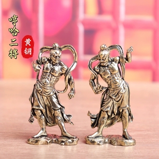 纯黄铜哼哈二将门神复古实心老物件居家装 饰桌面茶宠工艺品铜摆件